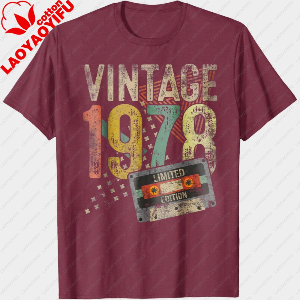 Vintage 1978 Tape 48th Birthday Gift Men Women 48 Year Old TShirt Man Cotton T Shirts Family Gathering Oversized T Shirt