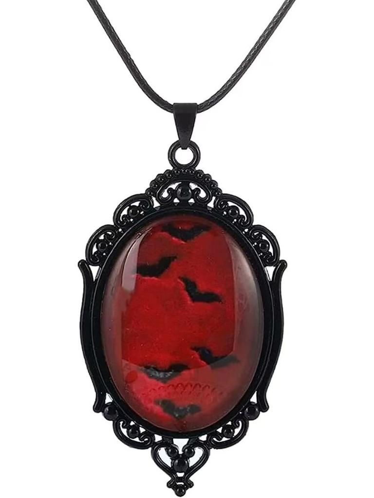Vintage Oval Glass Alloy Pendant Necklace Jewelry