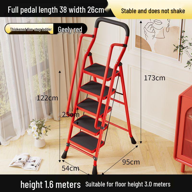 Multi-functional Indoor Folding Ladder with Handrails and Widened Pedals - Four to Five Steps for Home and Dorm Use