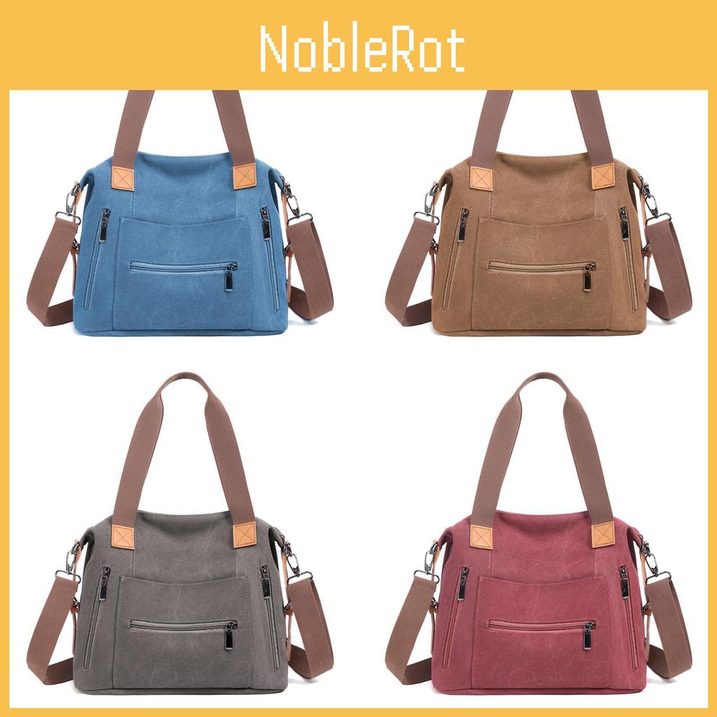 Womens Casual Canvas Tote Bag Large Size With Zipper Inner Pockets And Retro Style For Weekend Outings