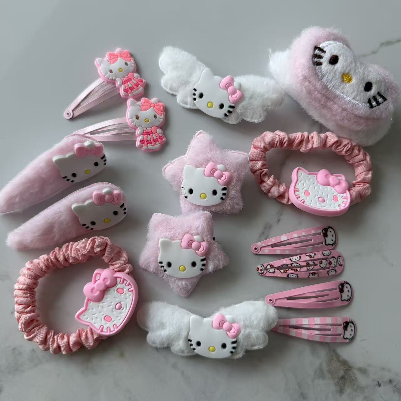 

15Pcs/Set Hair Clip Anime Pink Hairpin Girl S Barrettes Bangs Clip Women S Girls Kt Cat Cute Side Hairpin Hair Rope (As shown-20282)-