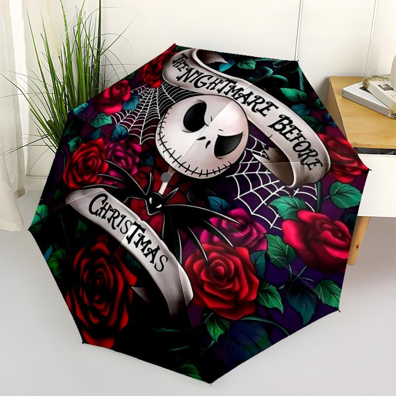 

1pc The Nightmare Before Christmas Jack Skellington Automatic Opening Folding Umbrella with 8-Rib Iron Frame, Suitable for Fans, Travel, Dai