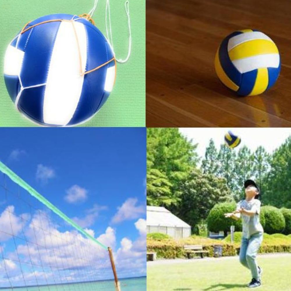 ASPALAND Volleyball, Size 5, Practice Ball for Beginners, Recreational Use, Club Activities, Includes Air Pump and Net (Yellow, Blue, and White)