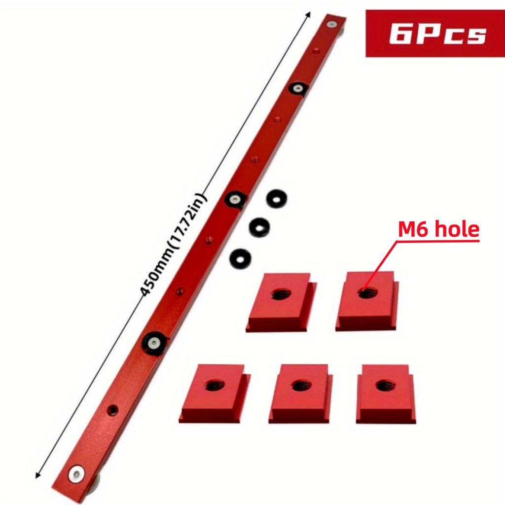 6pcs T Track Miter Bar Slider Kit, Aluminium Alloy T-Slider T Slot Miter Track Jig Table Saw Gauge Rod T Slot Miter Gauge Slider