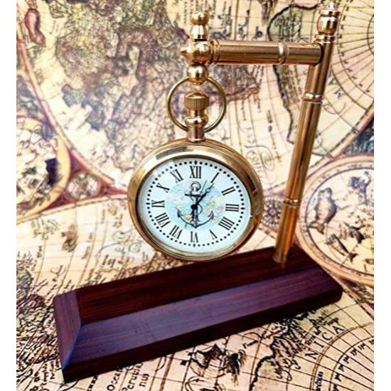 Messing Schreibtischuhr mit Holzsockel | Schreibtischuhr, Tischuhr, Antike Uhr, Vintage Uhr, Victoria Uhr für Büro & Küche Dekorativ