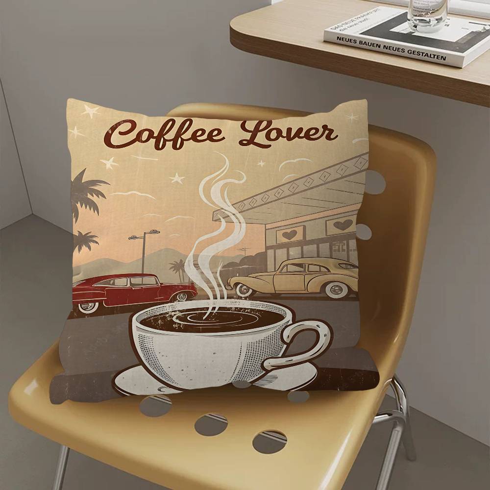 Coffee Shop City Bakery Illustration pillow cover sofa cushion cover home room decoration children gift