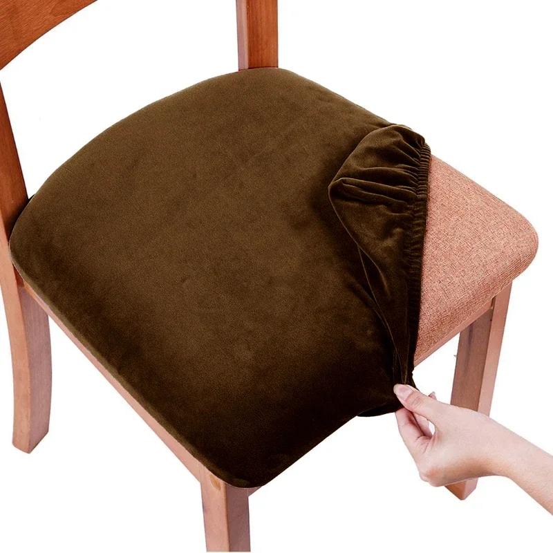 Velvet Chair Covers for Dining Room Stretch Soft Seat Cover Removable Anti-dirty Chair Protector Hotel Wedding Chairs Decor