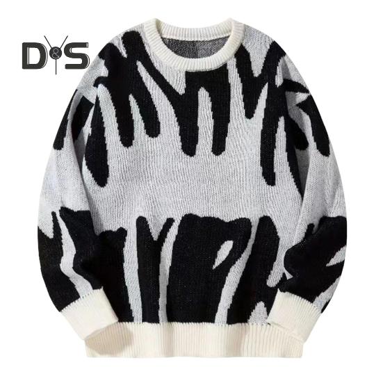 Suéter feminino gola redonda manga comprida contraste cor tricô tops solto ajuste estampado elástico malhas uso diário