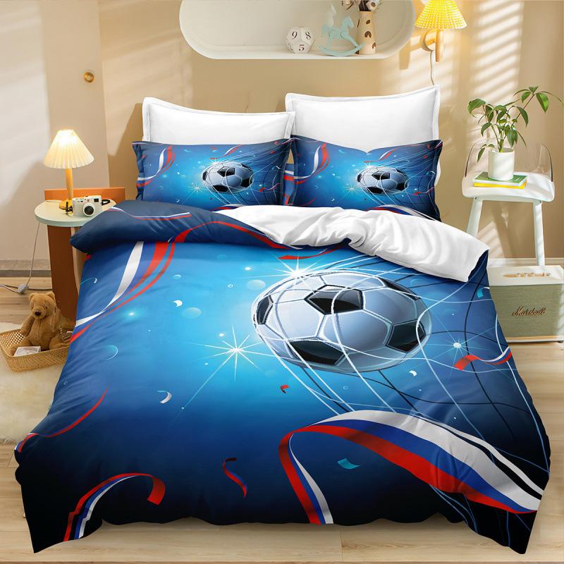 Football Three-Piece Bedding 3D Printing Sports Duvet Cover Bed Sheet Pillowcase Fixed