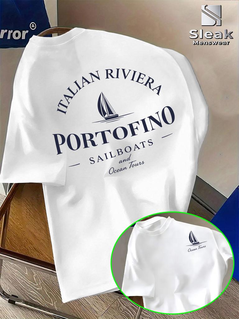 2026 Nuova Maglietta in Cotone 2026 Nuova Maglietta Stampata Unisex Portofino Riviera Italiana Stampa Vela Top Casual Streetwear