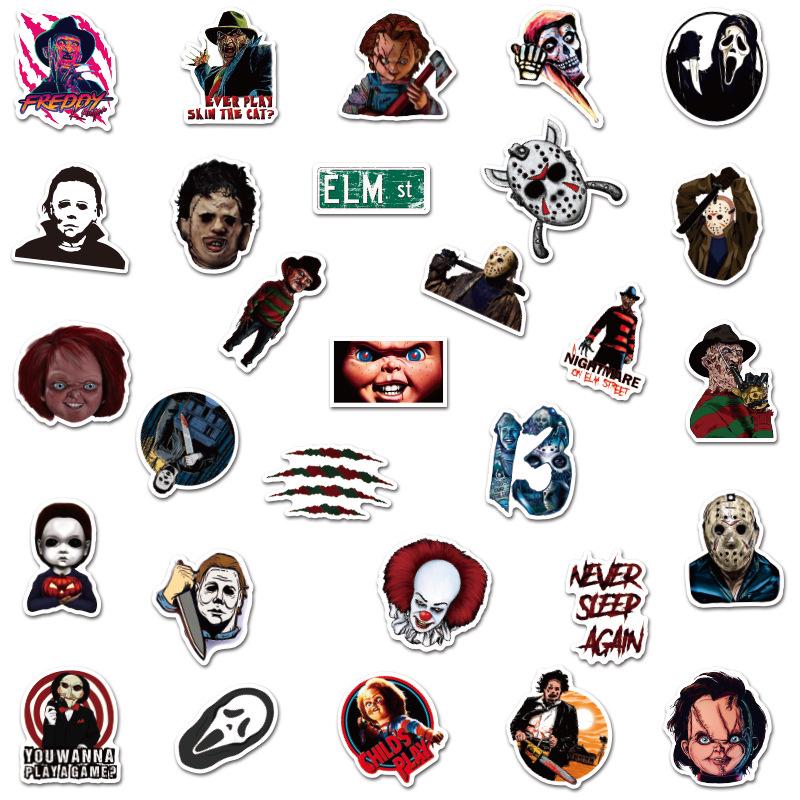 50 wodoodpornych naklejek z postaciami z horrorów na Halloween do laptopów i walizek