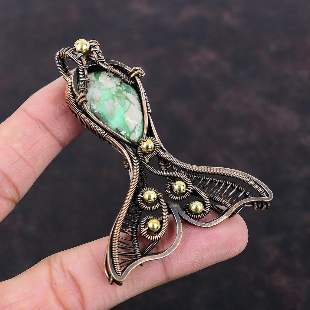 Variscite Pendant Copper Wire Wrapped Pendant Variscite Jewelry Handmade Fish Pendant Gemstone Pendant Anniversary Gift Copper Wire Jewelry