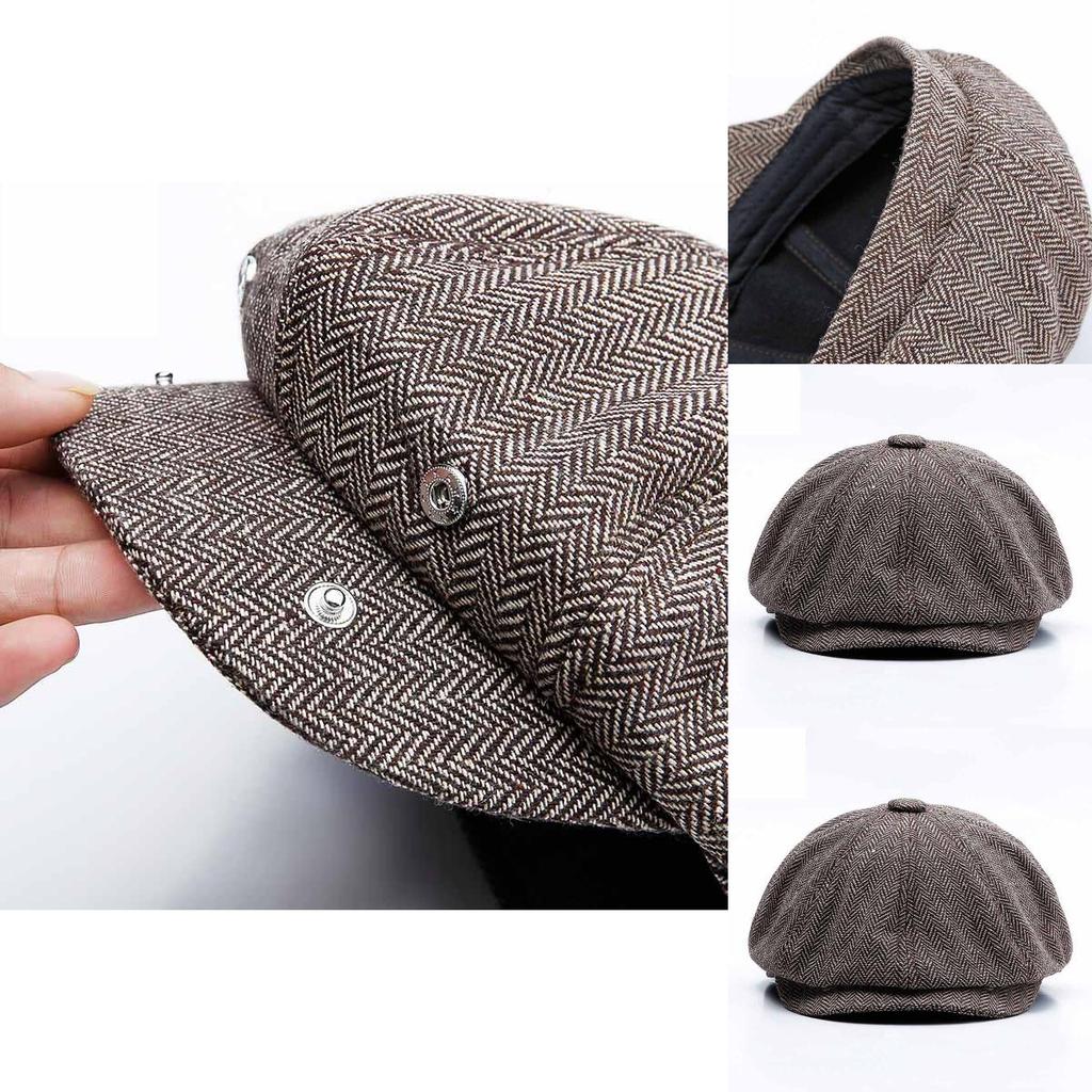 Luxuriöse Herren-Tweed-Fischgräten-Newsboy-Kappe mit 8-Panel-Design für zeitlosen Stil