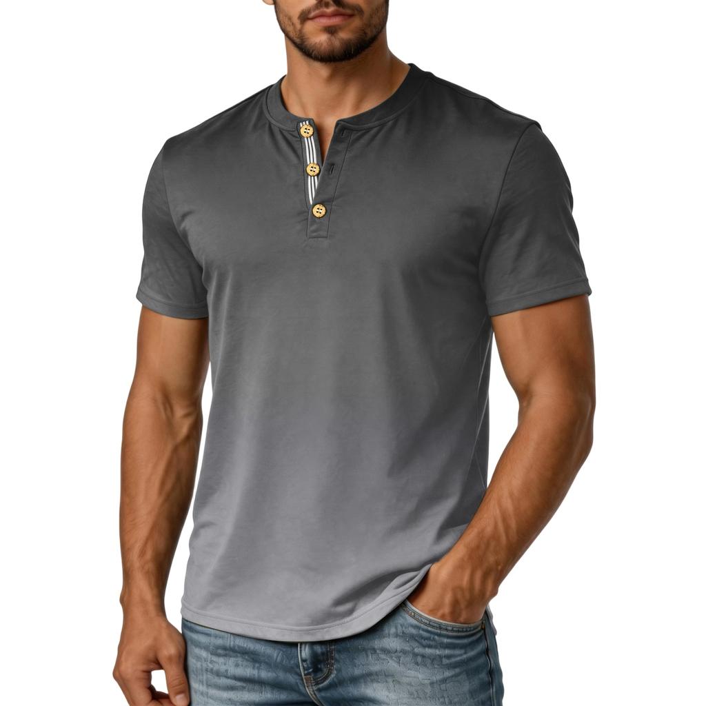Men's Short Sleeve Henley Shirt Casual Button Up Top Lightweight Breathable Cotton Blend Summer Tee