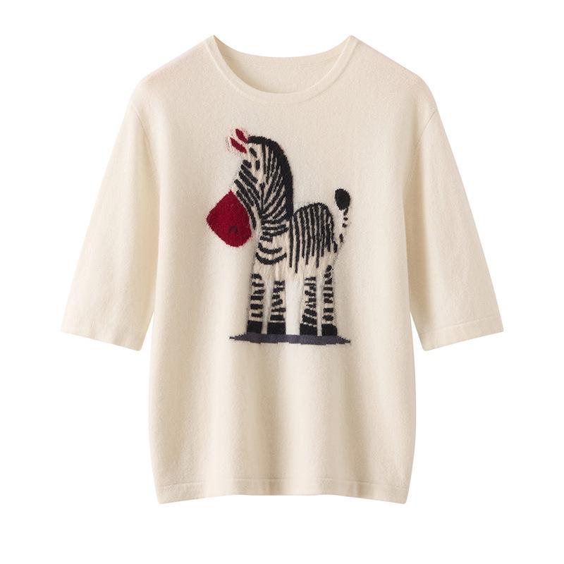 2025 Early Autumn Women's Cashmere Short-Sleeve Loose Knit Sweater - Round Neck Versatile Pullover