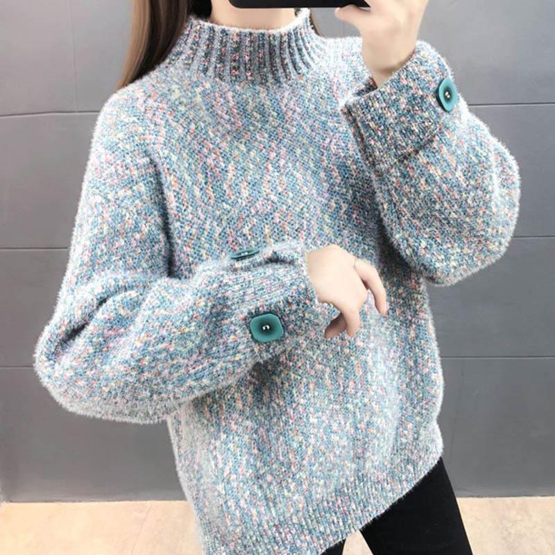 Sweater for Women Autumn Winter Thickened Warm Knitted Stretchy Long Sleeve Oversize Tops