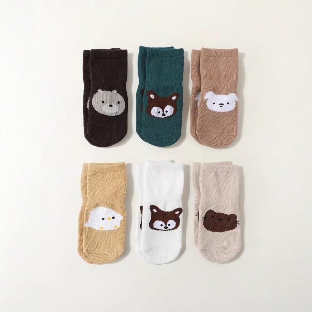 

6 Pairs Cute Fox Pattern Floor Socks Bear Pattern Childrens Socks Cartoon Pattern Socks Newborns 6 Pairs-L 3-5Y