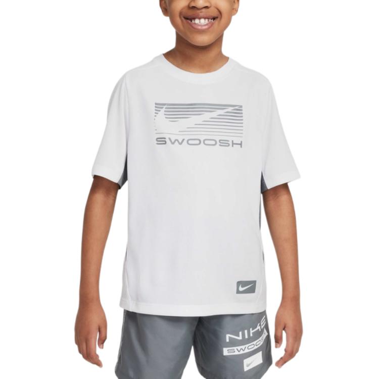 Nike Dri-Fit Multi Swoosh Series Comfortable Breathable Sweat-Wicking Short Sleeve Kids Tops HJ3743-100