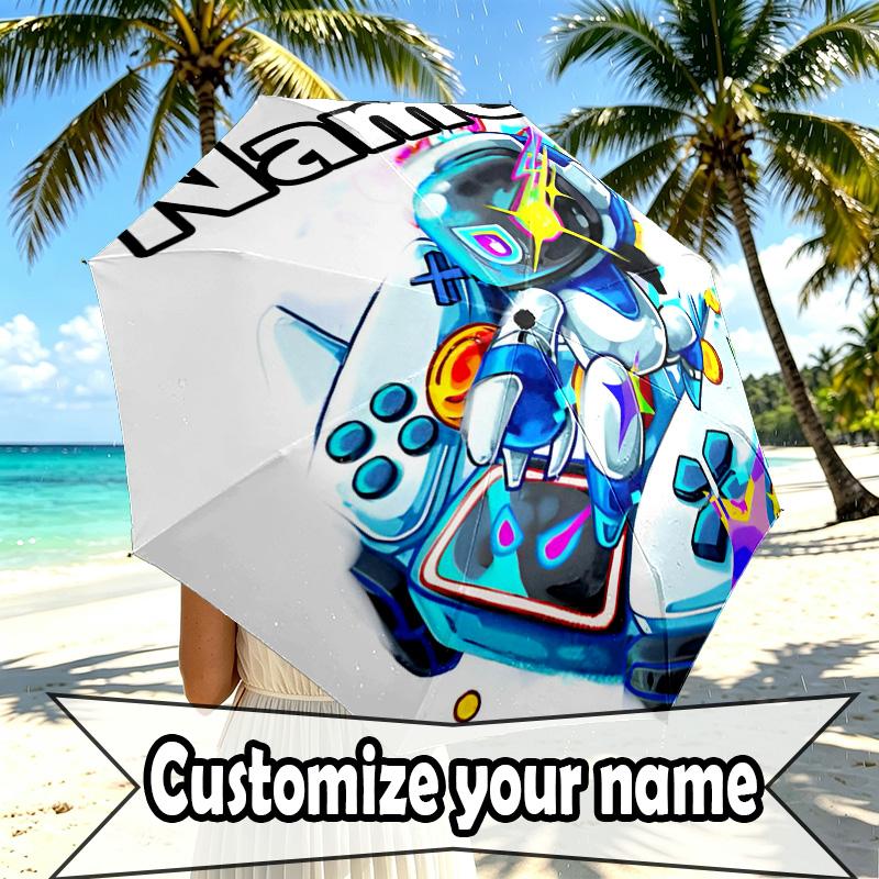Custom Name Personalized Cosmic Bot Crew Print Umbrella, Auto Open Close, 8‑Rib Sturdy Frame, Commute Camping Hiking Use, Birthday Gift