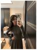 Elegant French Black Knit Long-Sleeve Dress for Women - Early Autumn, Waist-Cinching, Perfect Inner Wear or Base Layer Skirt