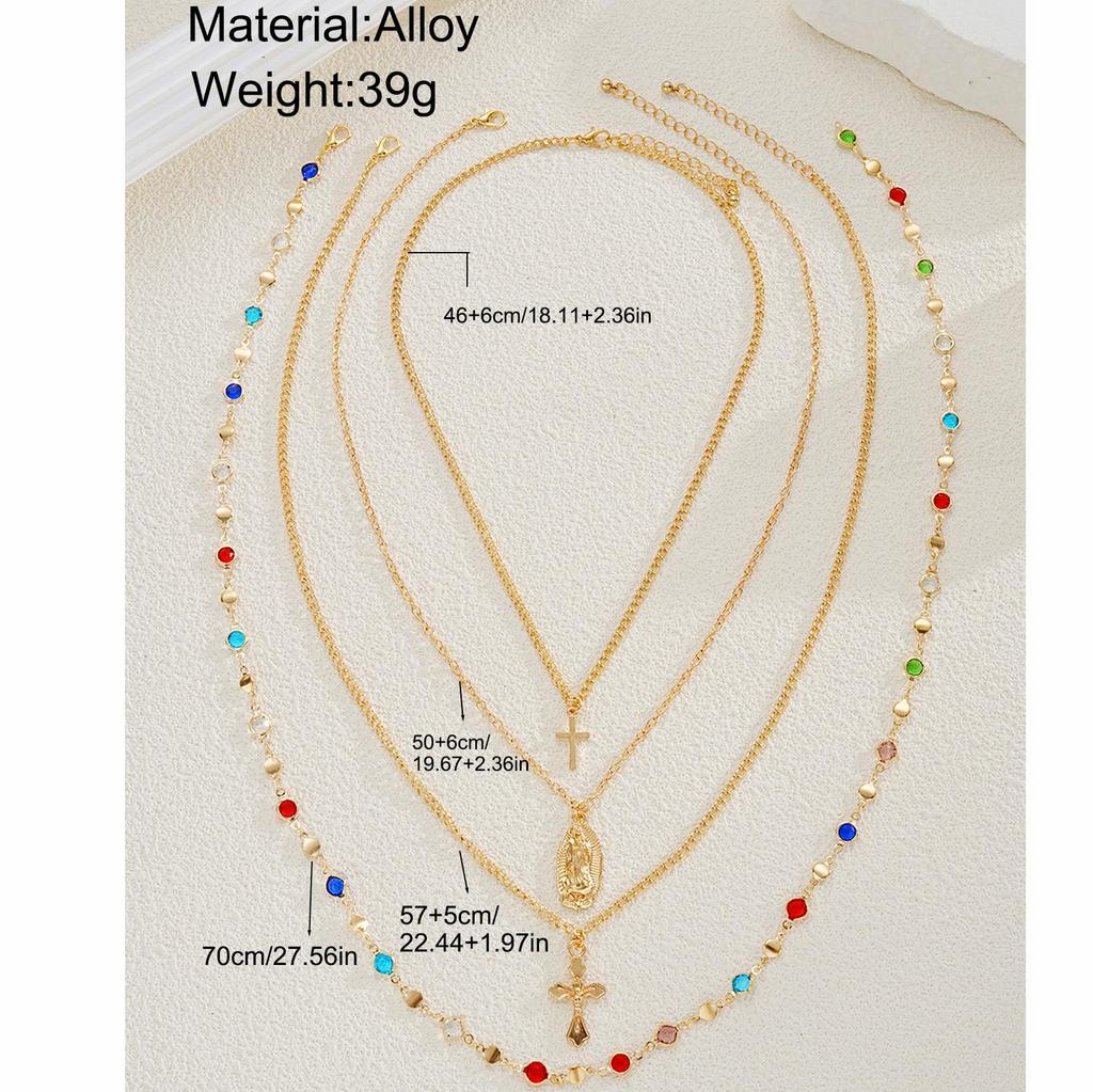 4Pcs Cross Pendant Necklace Set for Women Trendy Colorful Chain Long Necklace Party Jewelry