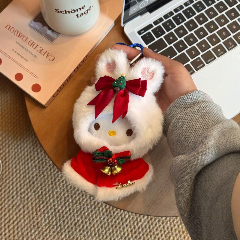 Cartoon Cute Christmas Dress Up Hello Kitty Plush Keychain Backpack Hanging Decoration Plush Toy Pendant Keyring  Year Gift