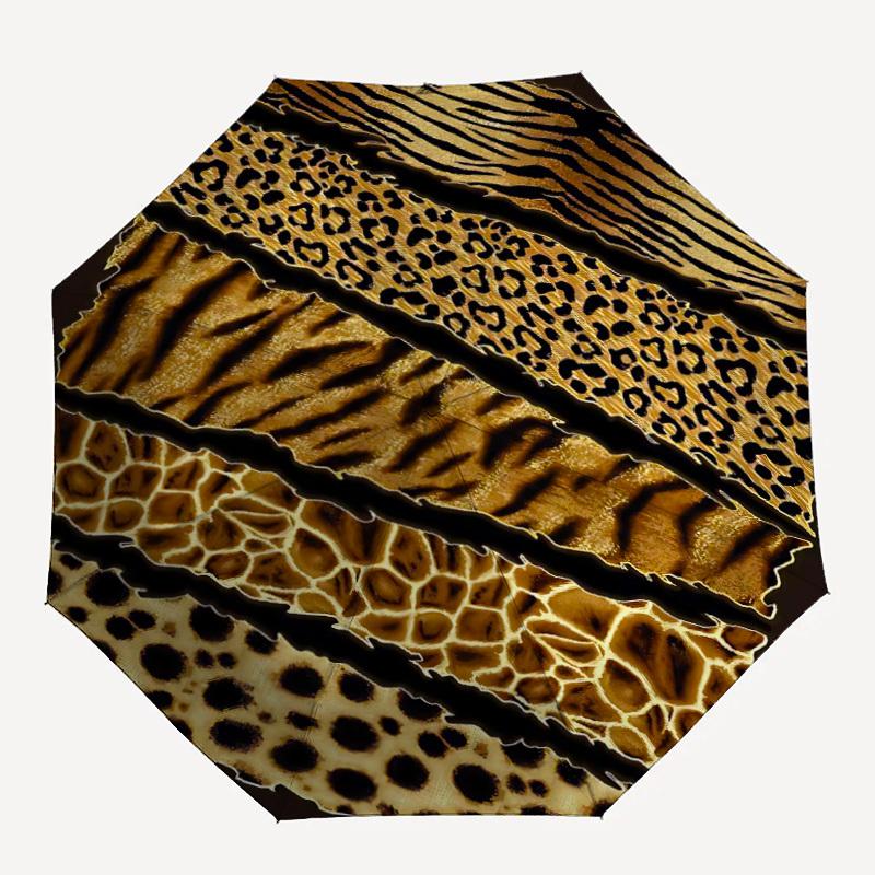 

1pc Leopard Tiger Print Automatic Folding Umbrella, 8-Rib Durable Iron Frame, Compact Travel Umbrella for Women & Men052