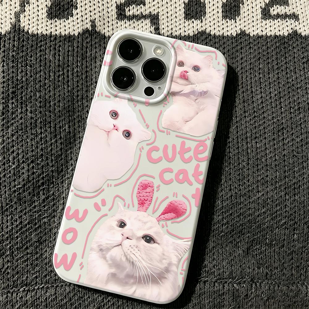 White Cat Phone Case For Iphone 17 16 15 14 Plus 13 Pro Max 12 11 17Air Funda Shockproof Cover Coque