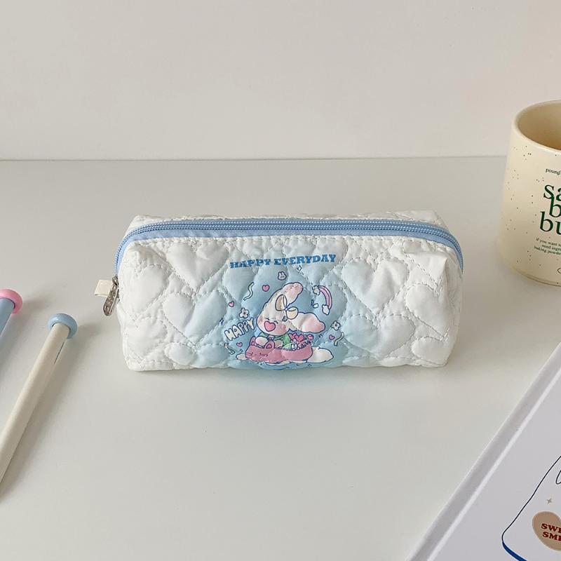 

Ins Korean Cartoon Quilted Stationery Bag Desktop Diy Handbook Material Storage Bag Student Portable Pencil Bag синий