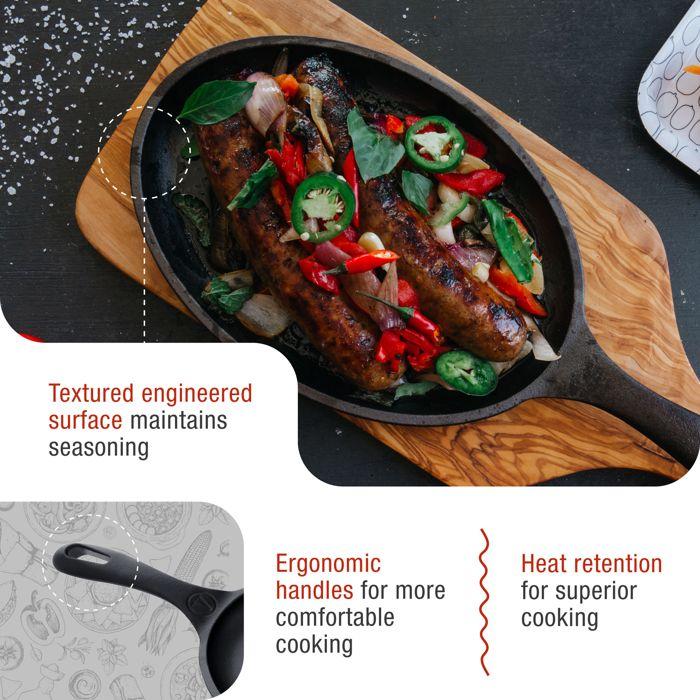 Poêle Pour Fajitas En Fonte Émaillée Induction 25x18 Cm, Feu, Barbecue, Four Victoria 32036 Noir 32036