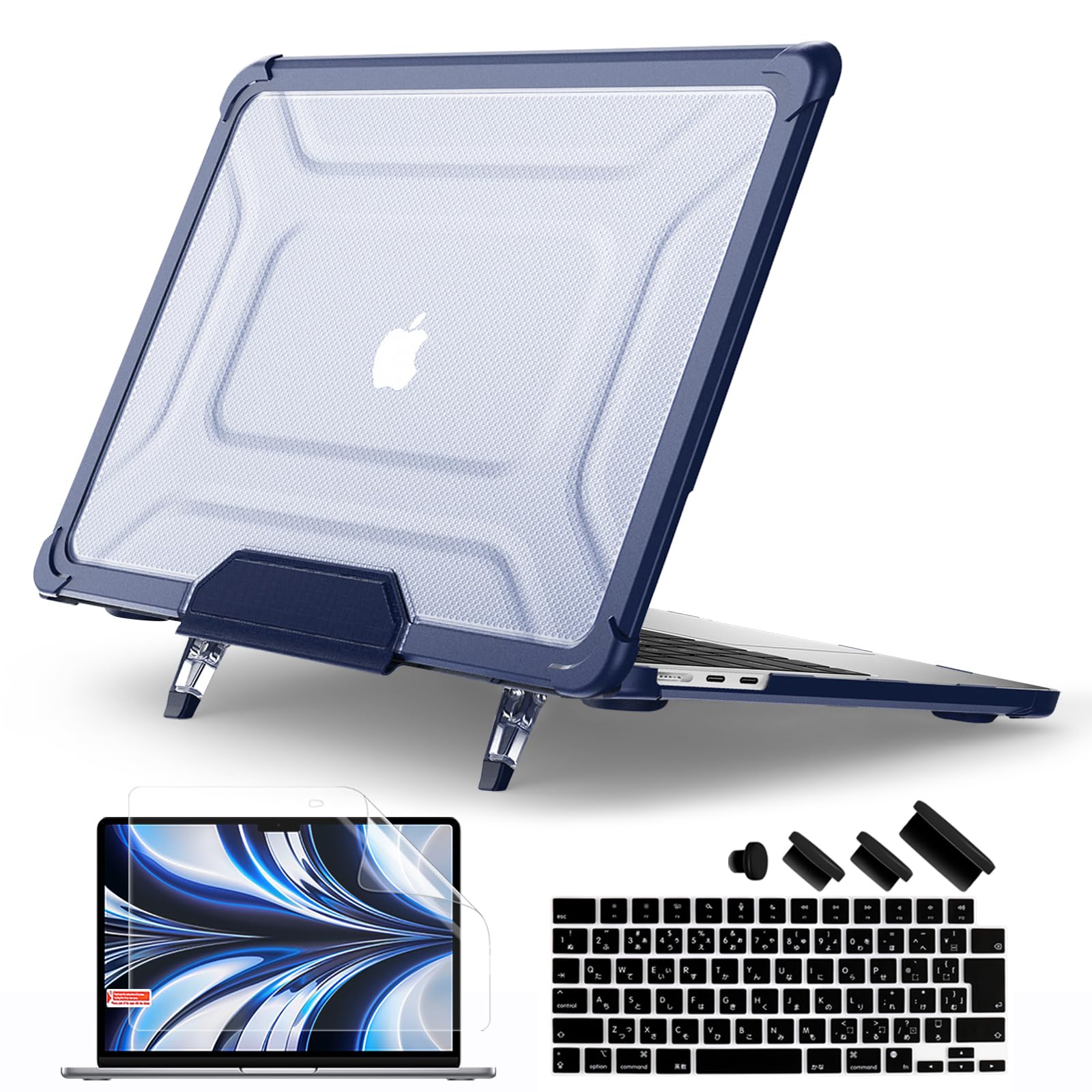 

Batianda 2025 MacBook Air Case Full Folding TPU Bumper Includes Keyboard and Screen Navy Blue 15-inch (M4) - Protection, Anti-Collision Design, Stand,