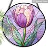 2D Flat Stained Glass Flower Window Decoration, 7.87inches Purple Tulips Design Colored Glass Plate with Chain, Charming Spring Summer Sun Catcher