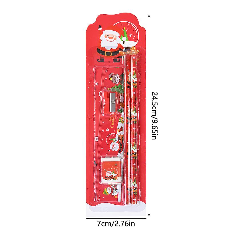 4er-Pack Weihnachtsgeschenke Cartoon Schreibwaren Kinder Schreibstift Lineal Radiergummi Set Junge Mädchen Geburtstagsfeier Mitgebsel Weihnachtsstrumpf Füllungen