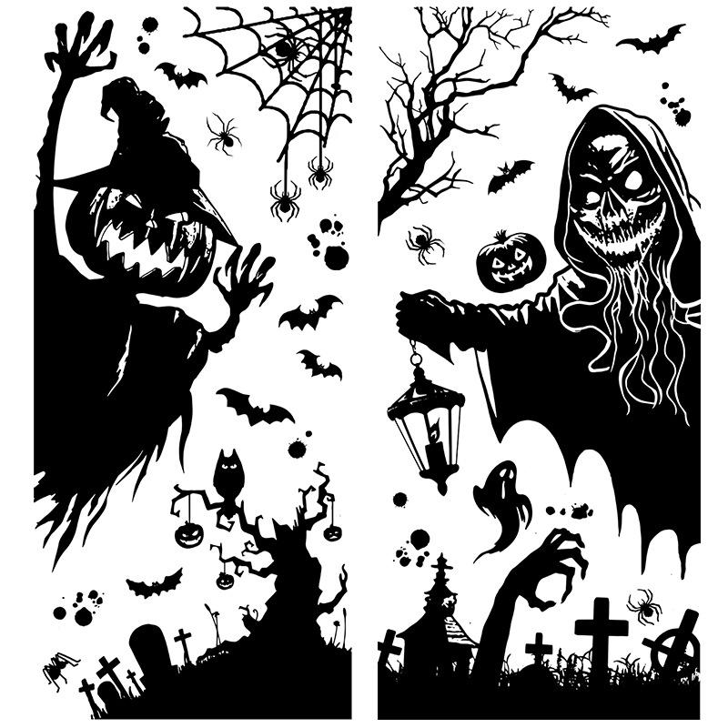 Large Skull Pumpkin Halloween Stickers Witch Demon Bat Static Stickers Halloween Decorations Party Supplies