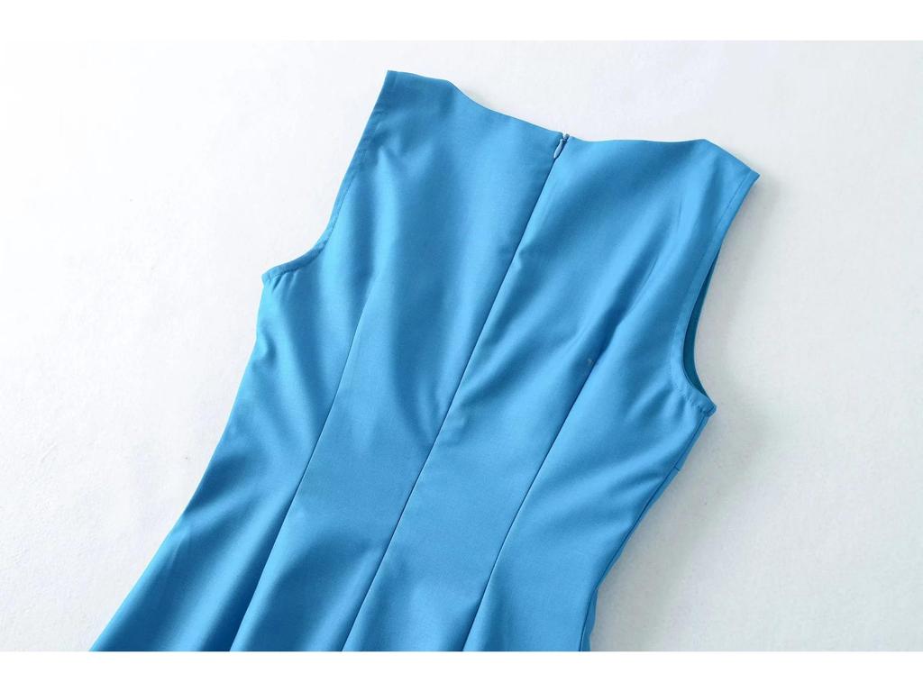 French Square Neck Sleeveless Summer Dress - High Waist Slim Bodycon with Slit