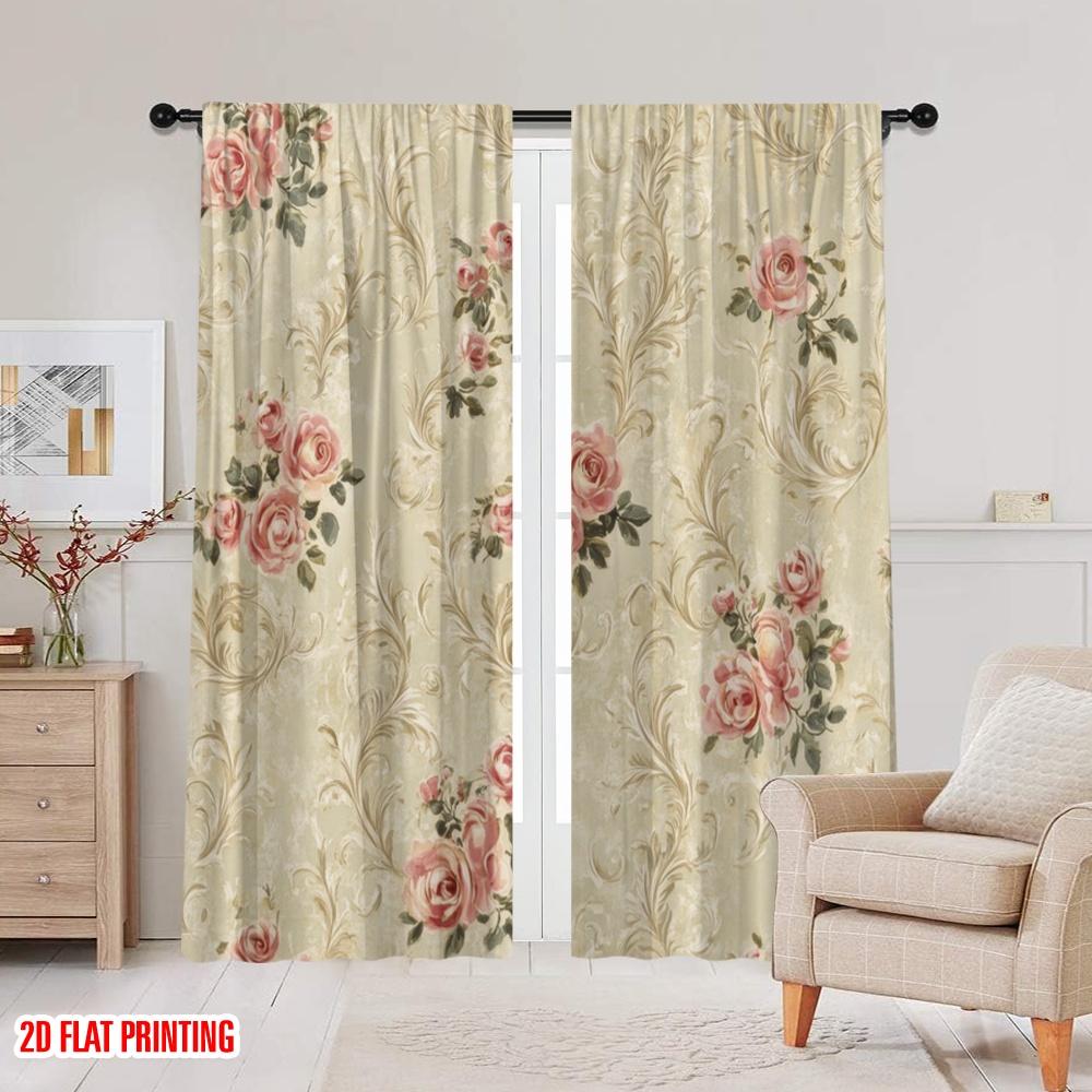2 Stück, 2D-Flachdruck Beliebte Vorhänge Vintage Rosenmuster Vielseitiges Polyester (ohne Stange) Festlich Perfekt für Wohnzimmer,