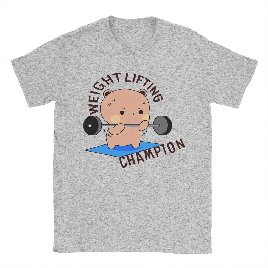 Fashion Bubu Weightlifting Bear Cute TShirt for Men O Neck 100 Cotton T Shirts Dudu Short Sleeve Tees Adult Clothing