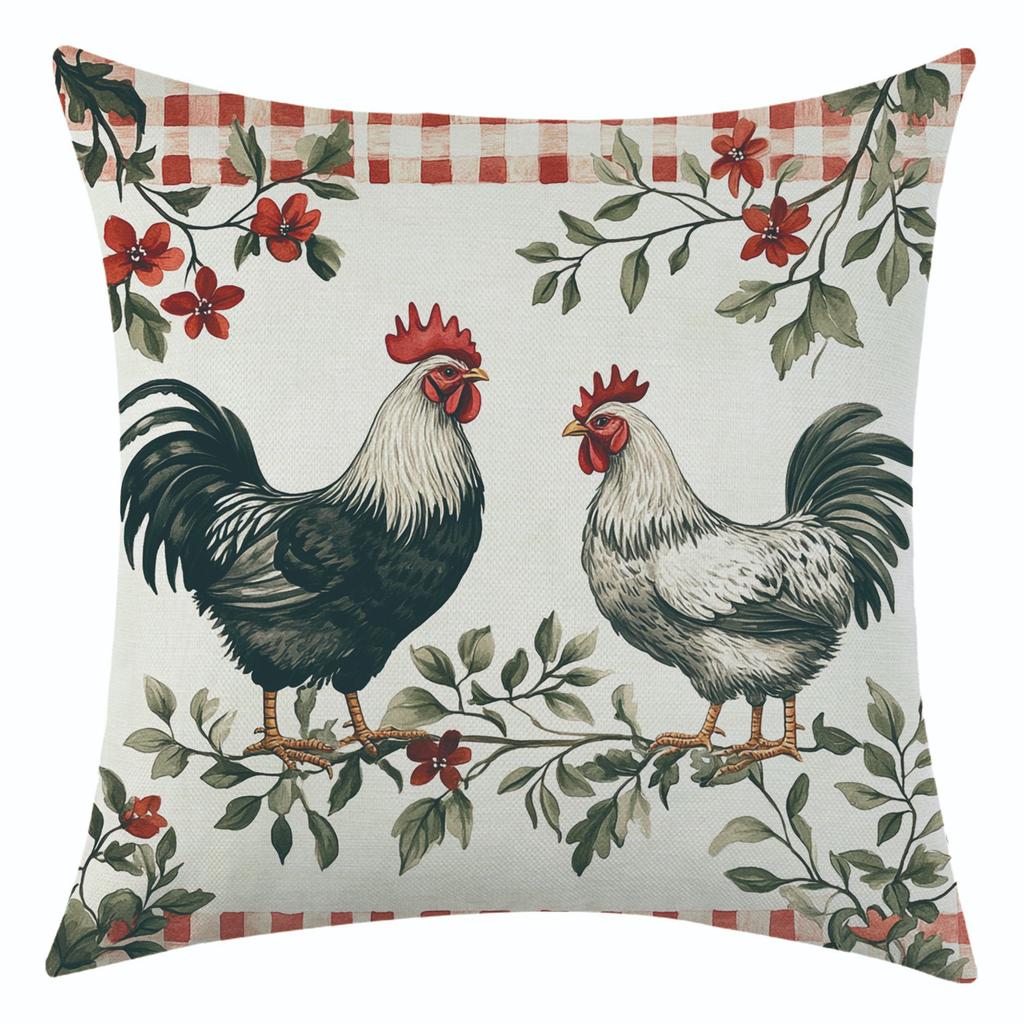 New Da Hong Pao Rooster Linen Pillowcase for Festival Decoration, Bay Window Sofa Lumbar Rest