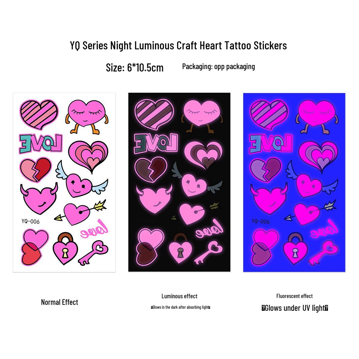 

Valentine s Day Luminous Love Heart Tattoo Stickers for Festivals and Parties 6 x 10.5 cm