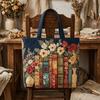 Gesteppte Tragetasche Retro-Print Stoff Pendler-Tote Vintage Leicht Faltbare Handtasche für Damen Tägliche Nutzung Reise Einkaufen