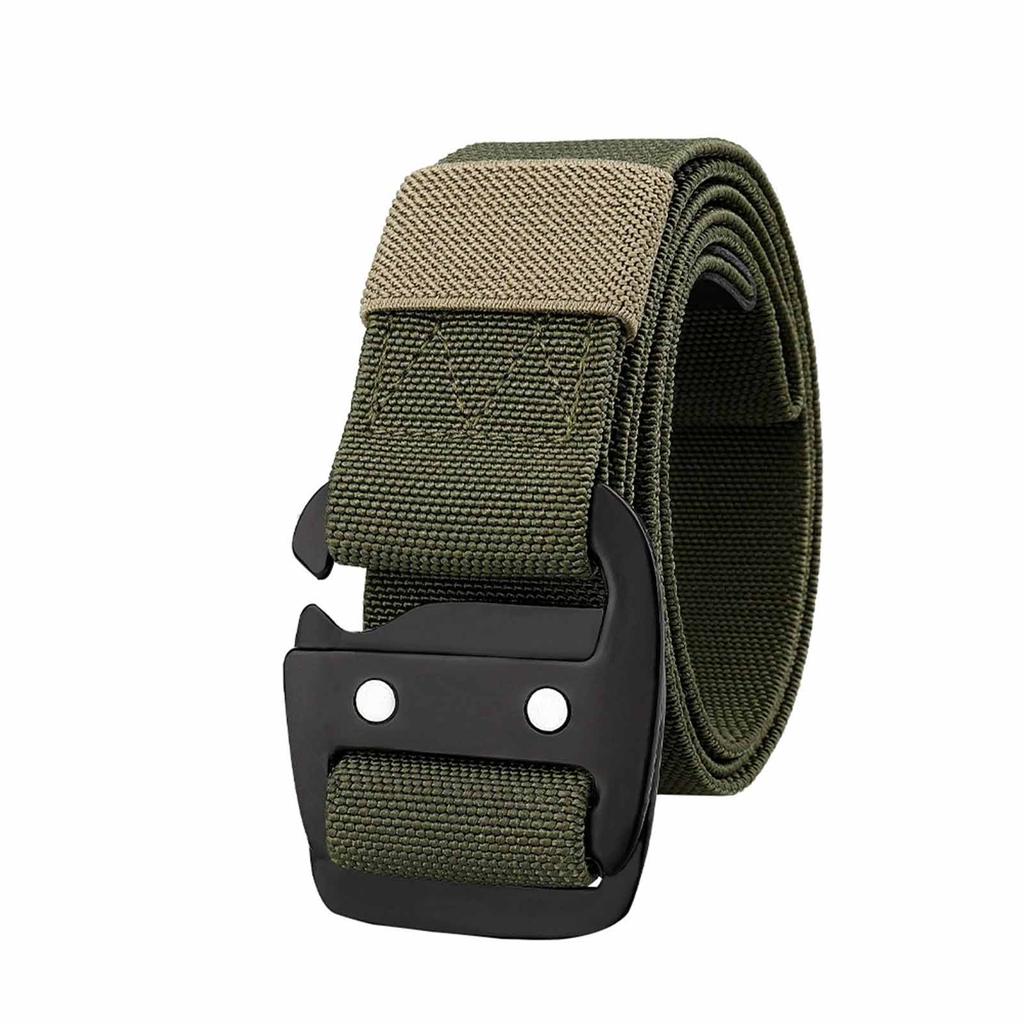 Men’s Quick-Wear Elastic  Belt – Alloy Buckle Woven Waist Belt, Convenient Outdoor Military, EDC, and Everyday Casual Belt