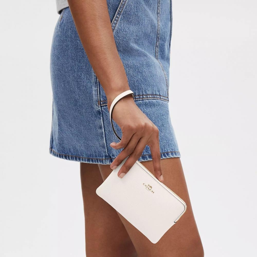 Coach Corner Zip Wristlet Gold Chalk