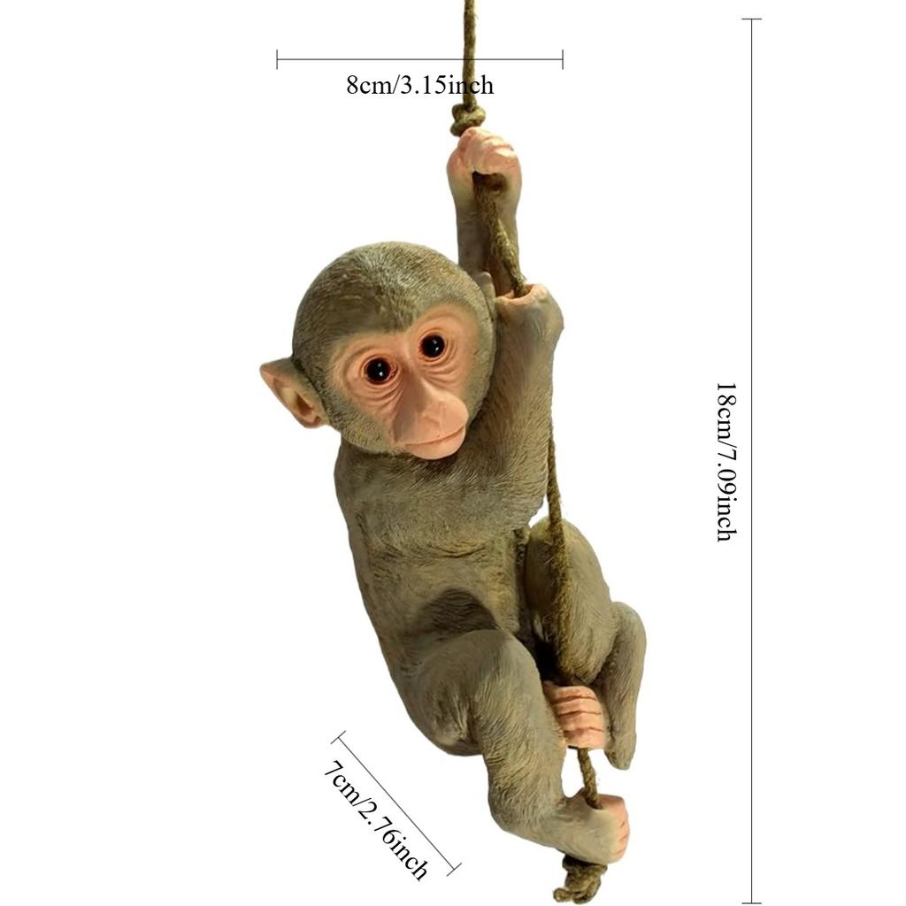 Resin Hanging Monkey with Rope Showpiece for Home Decor - Brown
