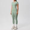 Solid Color Double-sided Brushed Breathable High Elasticity Tight Yoga Suit Set, Sports Running Fitness Two-piece Set