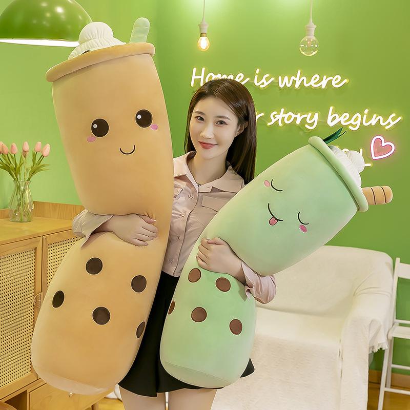 Popular plush toy milk tea cup long throw pillow doll simulation milk tea cup shape large throw pillow