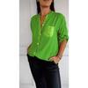 Women Casual Summer V-neck Sequin Blouse Loose Collar Mid-sleeve Printed Button Top Sun Protection Shirt with Pocket