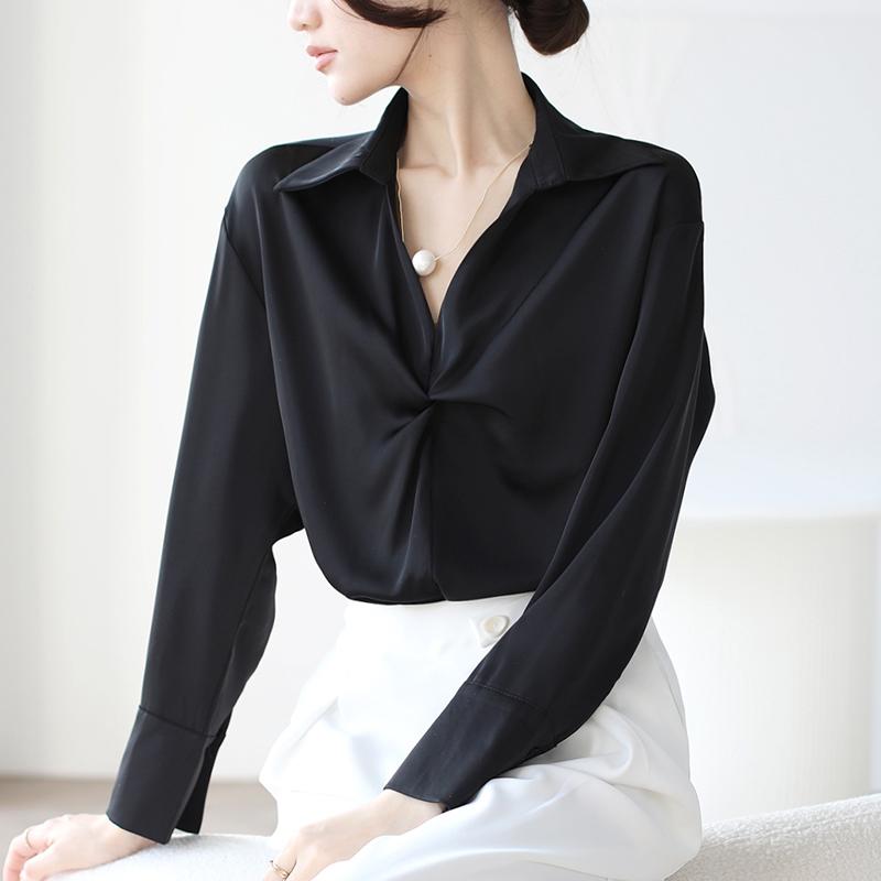 Fashion Blouses Shirts Long Sleeve Turn Down Collar Office Lady Black White Chiffon Blouse Shirt Women Tops J748