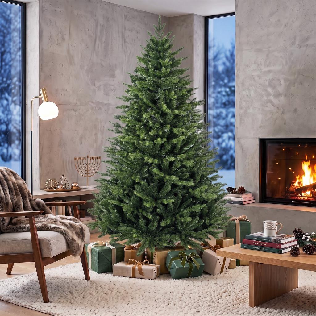 Artificial Christmas Tree 180 Cm with Pinewood Stand, Nordic Fir with Folding System, 889 Branch Tips, Green