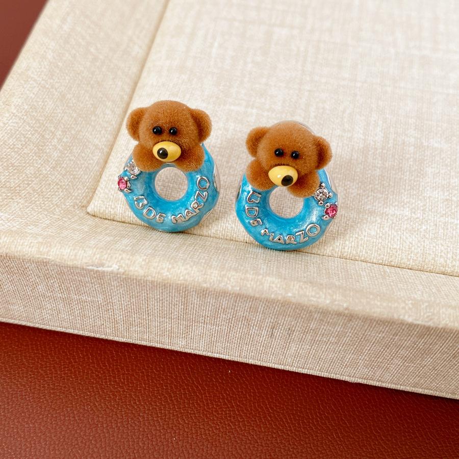 Милые сладкие ворсистые медведи капающее масло круглые серьги легкая роскошь серьги-гвоздики простые серьги женские