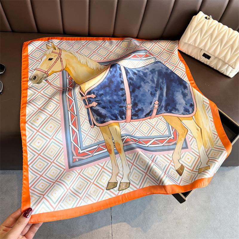 Vintage Printed Silk Like Square Scarf For Women Spring Summer 66*70cm